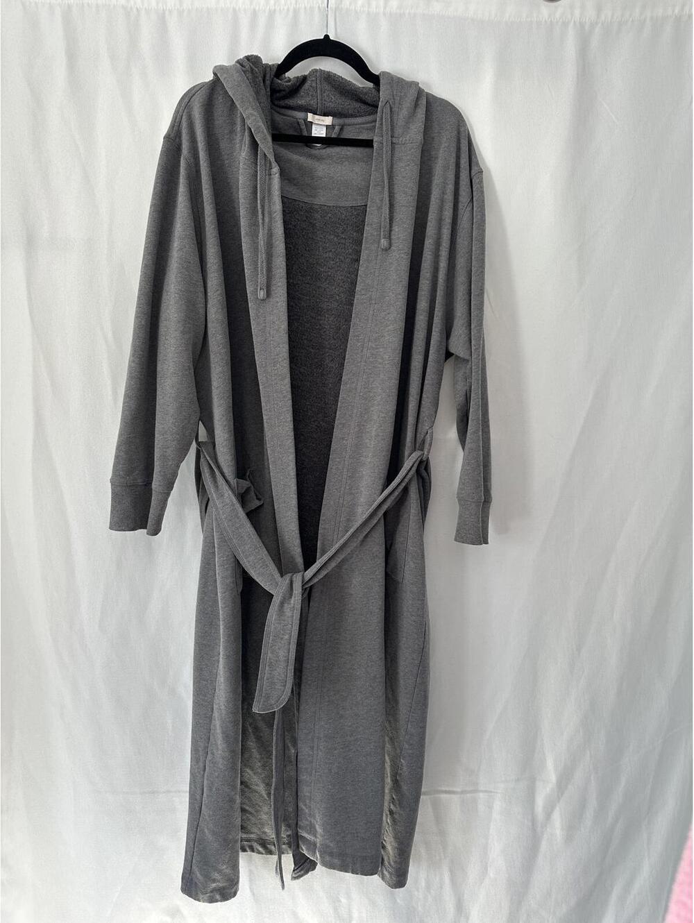 Eberjey Gray Hooded Long Cardigan with Belt and Pockets size large